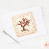 Rode koraal met de Grens van Shell van de Zeggen Vierkante Sticker (Envelop)