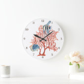 Rode koraal met tropische vis, Angelfish Waterverf Grote Klok (Huis)