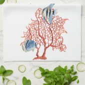 Rode koraal met tropische vis, Angelfish Waterverf Theedoek (Gevouwen)