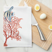 Rode koraal met tropische vis, Angelfish Waterverf Theedoek (Quarter Fold)