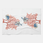 Rode koraal met tropische vis, Angelfish Waterverf Theedoek (Horizontaal)