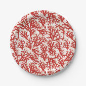 Rode koraal patroon papieren bordje (Voorkant)