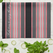 Rode koraal zwart en grijze keukenhanddoeken (Gevouwen)