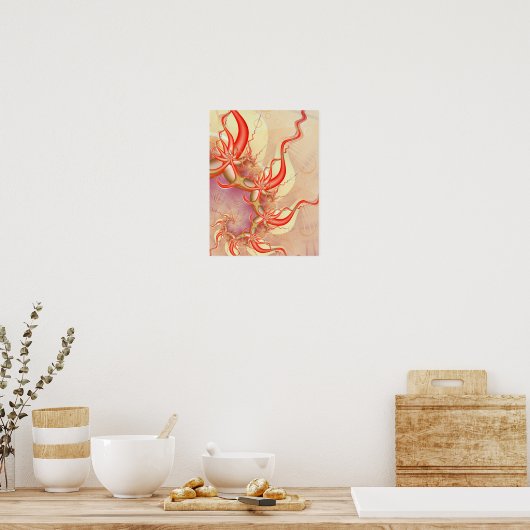 Rode Koraalranken Abstracte Fractale Kunst Poster (Keuken)