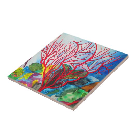 Rode koraalrif oceaankunst tegeltje (Zijkant)