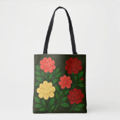 Rode, koraalrode en gele bloem tote bag (Voorkant)
