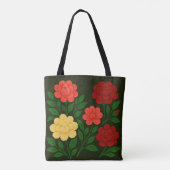 Rode, koraalrode en gele bloem tote bag (Achterkant)