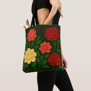 Rode, koraalrode en gele bloem tote bag