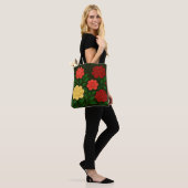 Rode, koraalrode en gele bloem tote bag (Op model)