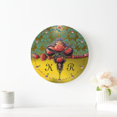 RODE KORELE ROZEN, BLAUW GEEL TOPAZ DAMASKMONOGRAM GROTE KLOK (Huis)