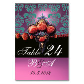 RODE KORELE ROZEN, BLUE PINK LILA DAMASKMONOGRAM KAART (Voorkant)