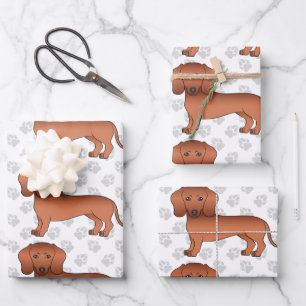 Rode Korthaar Dachshond Cute Hond Patroon & Pootaf Inpakpapier Vel