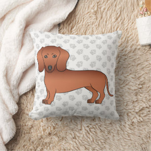 Rode Korthaar Dachshond Schattige Cartoon Hond & P Kussen