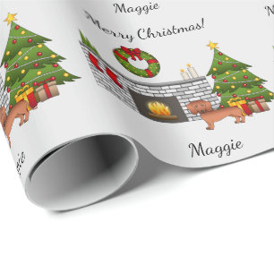 Rode Korthaar Dachshund Mooie Hond - Kerst Kamer Cadeaupapier