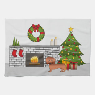 Rode Korthaar Dachshund Mooie Hond - Kerst Kamer Theedoek