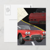 Rode korvet - auto/Vaderdag-ontwerp Briefkaart (Voorkant / Achterkant)