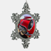 Rode korvet ~ Pewter-versiering Tin Sneeuwvlok Ornament (Links)