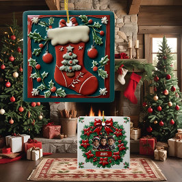 Rode Kous Kerst Aanpasbaar Keramisch Ornament