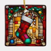 Rode Kous Nep Gebrandschilderd Glas Keramisch Ornament (Voorkant)