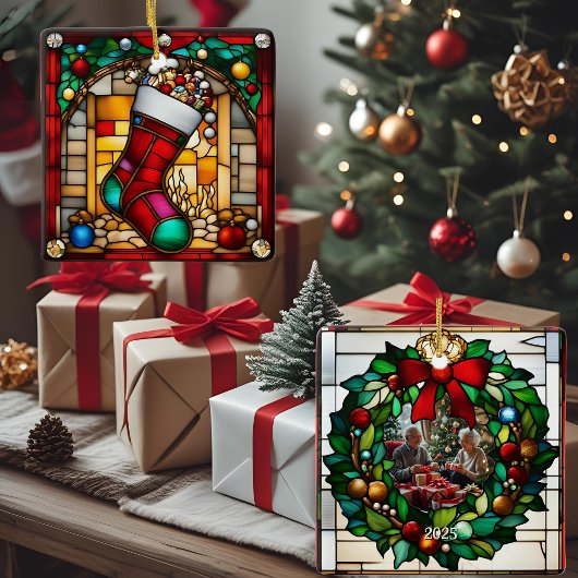 Rode Kous Nep Gebrandschilderd Glas Keramisch Ornament