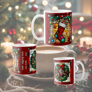 Rode Kous Nep Gebrandschilderd Glas Koffiemok