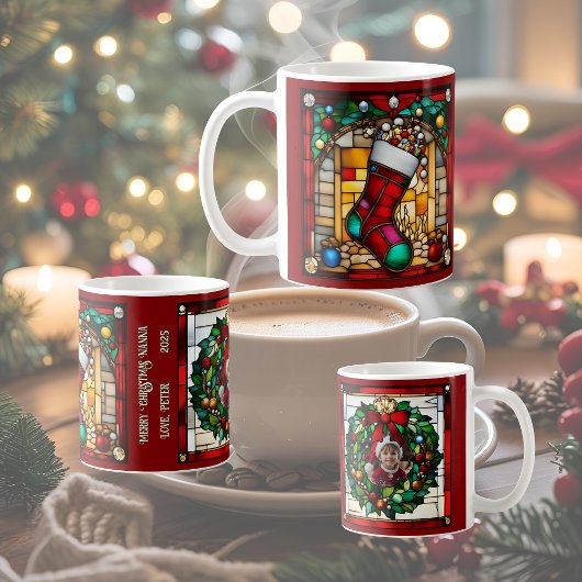 Rode Kous Nep Gebrandschilderd Glas Koffiemok