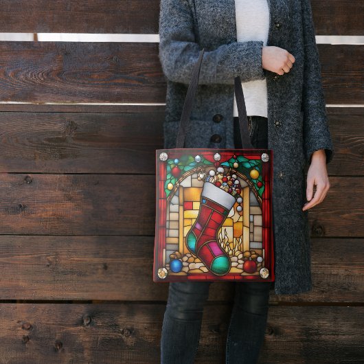 Rode Kous Nep Gebrandschilderd Glas Tote Bag