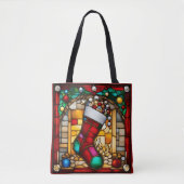 Rode Kous Nep Gebrandschilderd Glas Tote Bag (Voorkant)