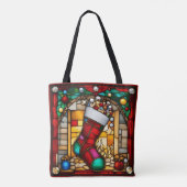 Rode Kous Nep Gebrandschilderd Glas Tote Bag (Achterkant)