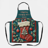 Rode Kous op Groene Kerst Schort (Voorkant)