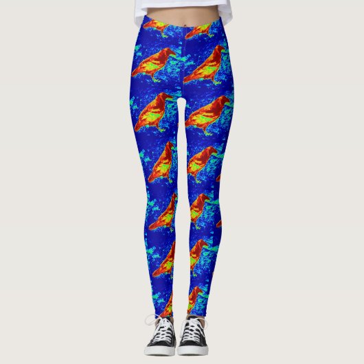 Rode kraaien blauw leggings (Voorkant)