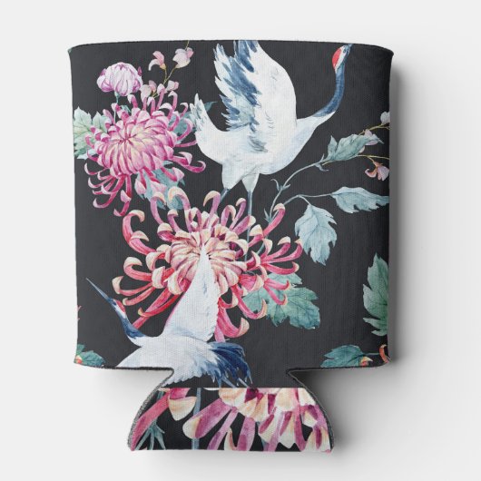 Rode kraan Chrysanthemum Waterverf Patroon Blikjeskoeler (Achterkant)