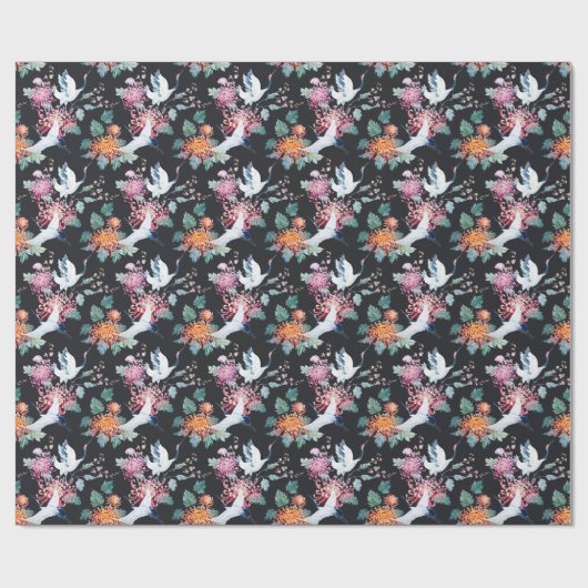 Rode kraan Chrysanthemum Waterverf Patroon Cadeaupapier (Vlak)