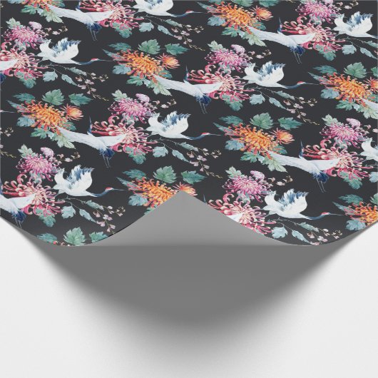 Rode kraan Chrysanthemum Waterverf Patroon Cadeaupapier (Hoek)