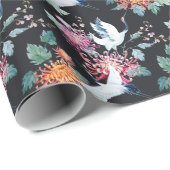 Rode kraan Chrysanthemum Waterverf Patroon Cadeaupapier (Rol Hoek)