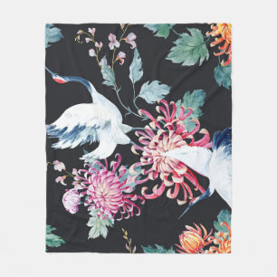 Rode kraan Chrysanthemum Waterverf Patroon Fleece Deken