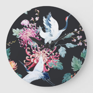 Rode kraan Chrysanthemum Waterverf Patroon Grote Klok