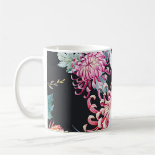 Rode kraan Chrysanthemum Waterverf Patroon Koffiemok