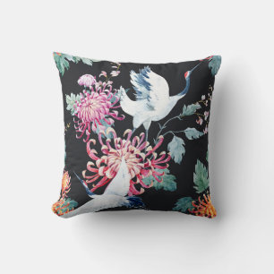 Rode kraan Chrysanthemum Waterverf Patroon Kussen