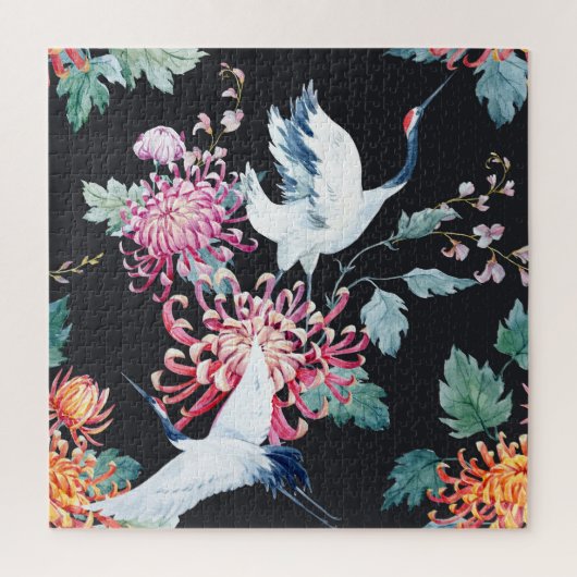 Rode kraan Chrysanthemum Waterverf Patroon Legpuzzel (Verticaal)