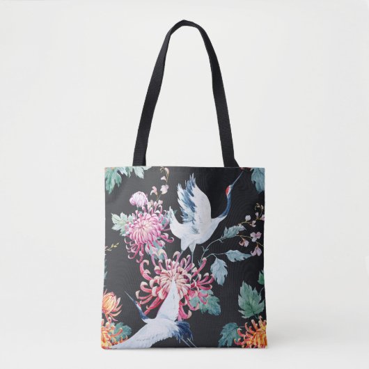 Rode kraan Chrysanthemum Waterverf Patroon Tote Bag (Voorkant)
