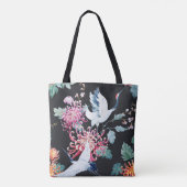 Rode kraan Chrysanthemum Waterverf Patroon Tote Bag (Achterkant)