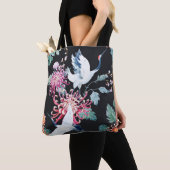 Rode kraan Chrysanthemum Waterverf Patroon Tote Bag (Dichtbij)