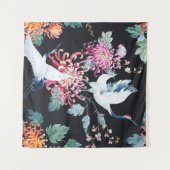 Rode kraan Chrysanthemum Waterverf Patroon Wandkleed (Voorkant (horizontaal))