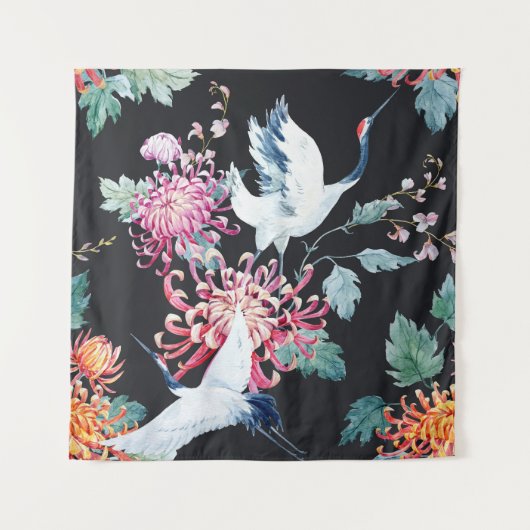 Rode kraan Chrysanthemum Waterverf Patroon Wandkleed (Voorkant)