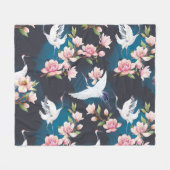 Rode kraan Magnolia: Japanse Waterverf. Fleece Deken (Voorkant (Horizontaal))