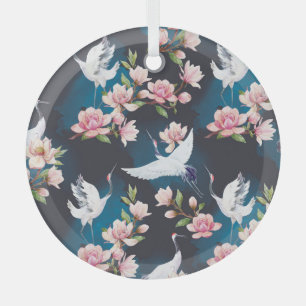 Rode kraan Magnolia: Japanse Waterverf. Glas Ornament