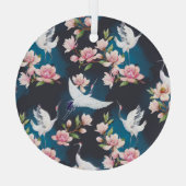 Rode kraan Magnolia: Japanse Waterverf. Glas Ornament (Achterkant)