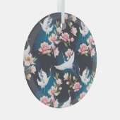 Rode kraan Magnolia: Japanse Waterverf. Glas Ornament (Voorkant Rechts)