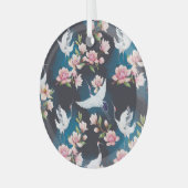 Rode kraan Magnolia: Japanse Waterverf. Glas Ornament (Voorkant links)